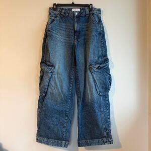 Baggy wide leg denim cargo jeans